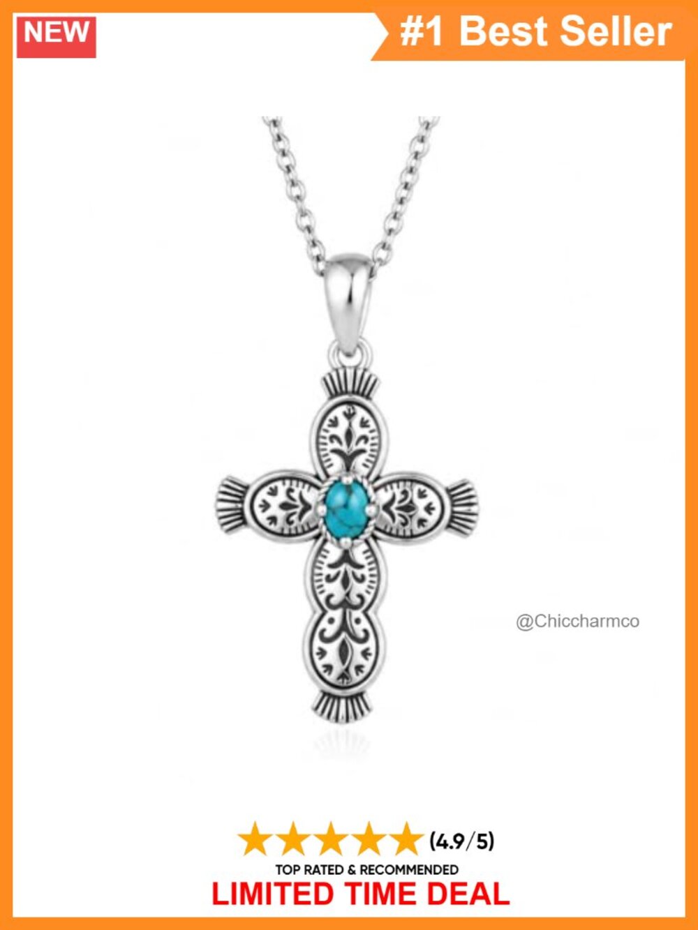 Genuine Turquoise Cross Necklace 925 Sterling Silver Pendant Women Boho Western